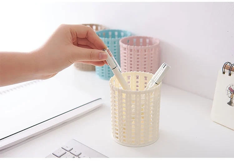 Креативный пластиковый контейнер для пера из искусственного ротанга, простой однотонный полый Настольный Чехол-карандаш для офиса, школы, канцелярских принадлежностей