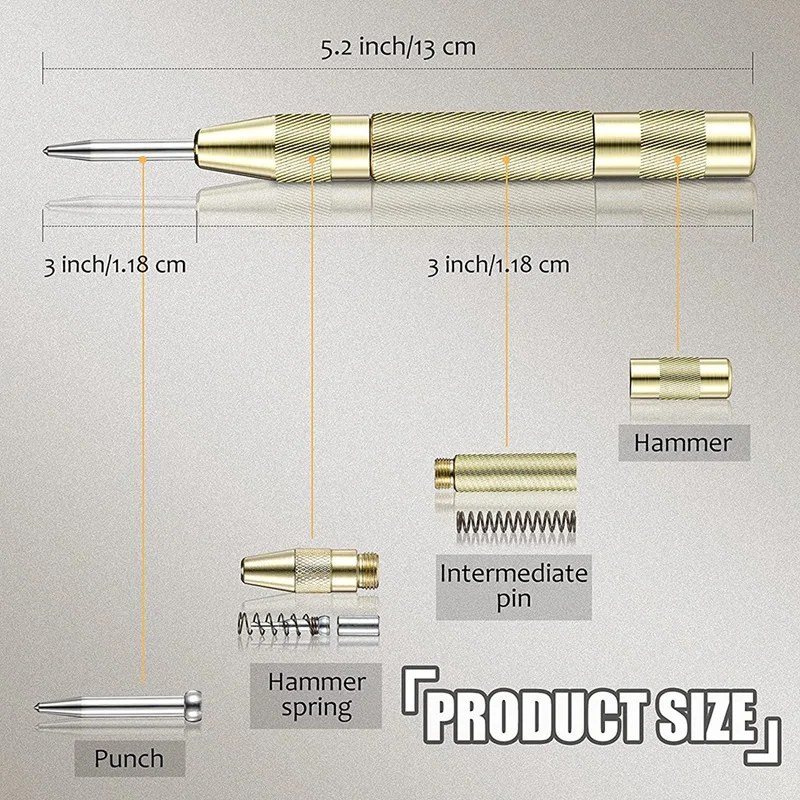 2 Pieces Scriber Tool 2 Pieces Center Punch Aluminum Automatic Center Pen for Metal Glass Ceramics Gold Welding wood locator