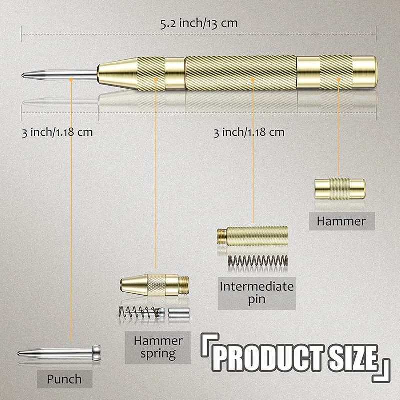 2 Pieces Scriber Tool 2 Pieces Center Punch Aluminum Automatic Center Pen for Metal Glass Ceramics Gold Welding wood locator Woodworking Machinery