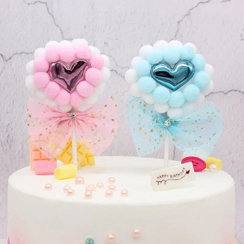 

Romantic Love Heart Cake Topper Natural Harmless Ostrich Pearls Feather Cake Topper Flag Birthday Party Cake Decoration