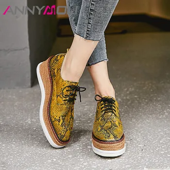 

ANNYMOLI High Heels Women Pumps Natural Genuine Leather Platform Wedges High Heel Shoes Cow Leather Snake Print Shoes Ladies 39