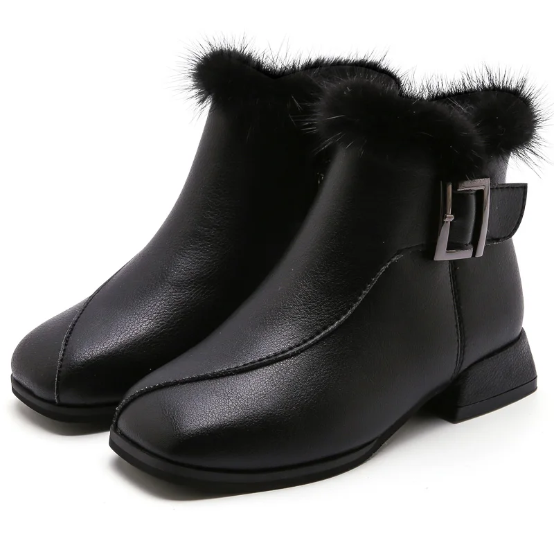 Детская обувь; Новинка года; теплые зимние ботильоны для маленьких девочек; модная черная мягкая обувь для детей; брендовые Нескользящие ботинки принцессы на меху