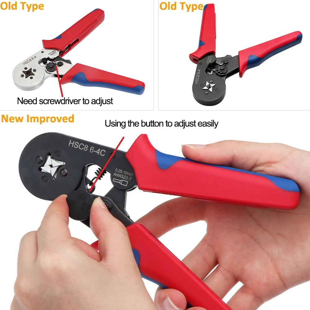 New HSC8 6-4C Self-adjusting Crimping Pliers Wire Terminals Knob Type Regulator Device Ferrule Tools AWG 23-7 0.25-10 | Инструменты