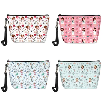 

Twoheartsgirl Nurse Pattern Women Make Up Bags Leather Female Travel Cosmetic Pouch for Makeup Waterproof Wash Toiletry Bags