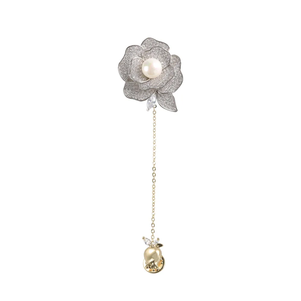 Neoglory Zircon And Pearl Roses Creative Pins Luxury Brooches For Women Fantastic Accessories Valentine's Day Gift For Lover - Окраска металла: White