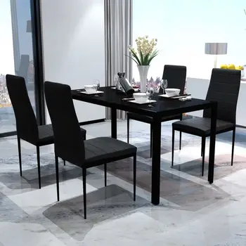 

Dinning Table Set Black Luxury Tempered Glass Dining Table With 4pcs Chairs Glass Table Kitchen Table Dinning Set Furniture