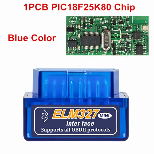 Новейший диагностический инструмент ELM327 V1.5 Bluetooth OBD2 ELM 327 Bluetooth V1.5 PIC18F25K80 Автомобильный сканер кода поддержка протокола J1850 - Цвет: Blue 1PCB