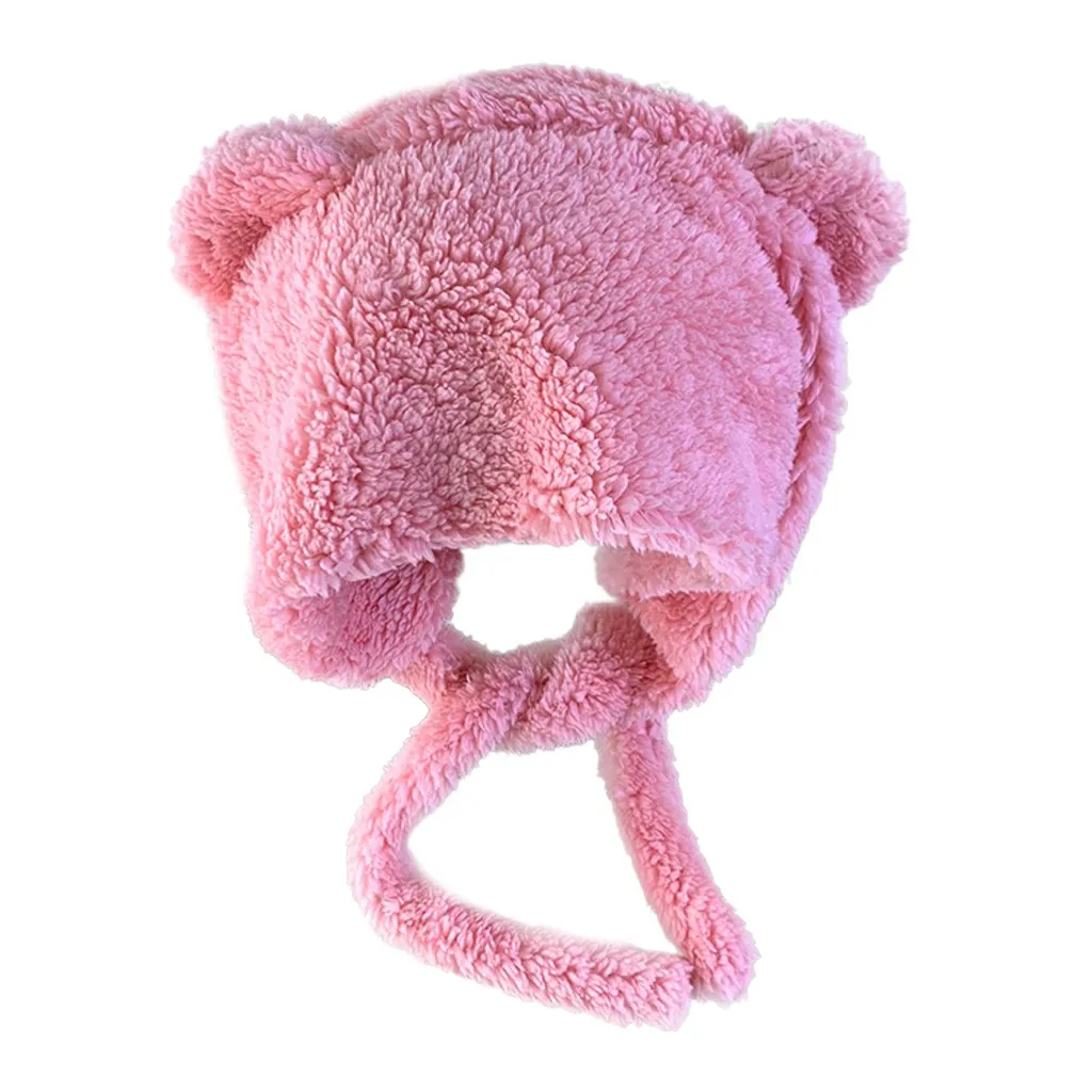 Pink Женская однотонная плюшевая шапка с ушками щенка, теплая шапка, шапка, простая однотонная шерстяная шапка, универсальная шапочка, корейский стиль, женская шапка - Цвет: Pink