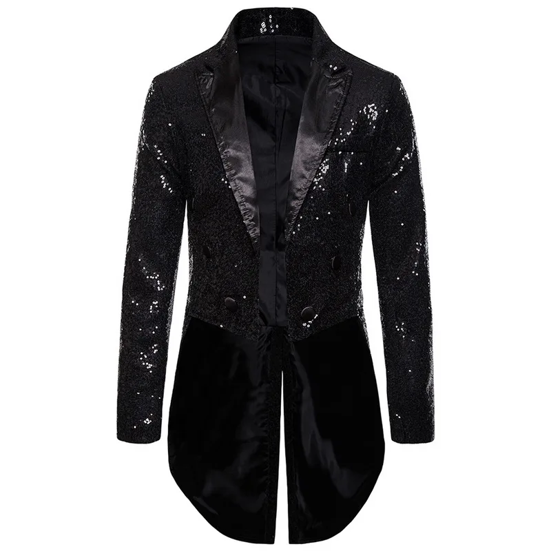 Мужской Блейзер в стиле стимпанк с блестками, блестящий смокинг, пиджак в готическом стиле, повседневное пальто с длинным рукавом, мужской костюм для свадьбы, мужской блейзер - Цвет: black