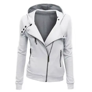 

2019 Autumn Winter Flocking Bomber Jacket Women Solid Basic Hooded Cotton Coat Asymmetrical Zipper Black Jacket Coats
