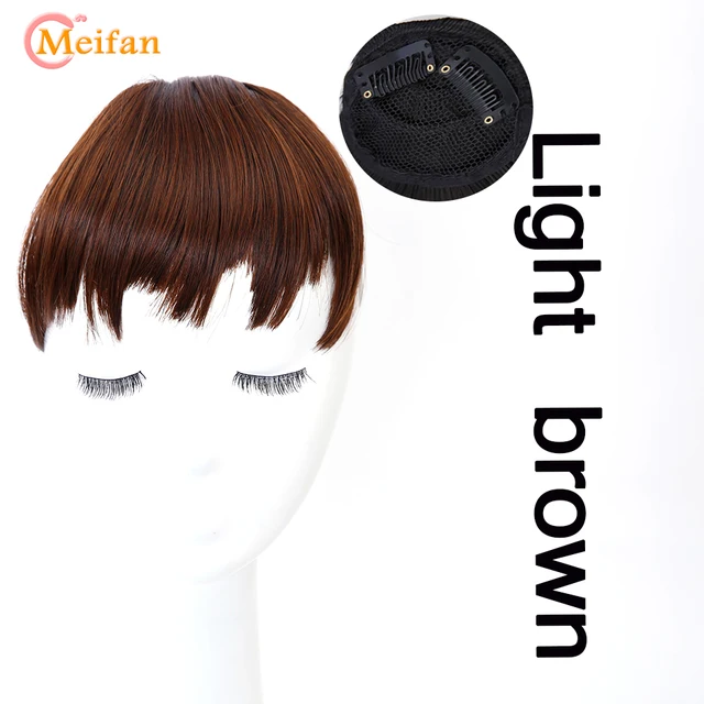 MEIFAN Clip in Hair Bangs Extension Hairpiece Synthetic Natural Fake Bang Hair Piece Air Bangs Clip on Bangs Black Brown GK-LH-2-30