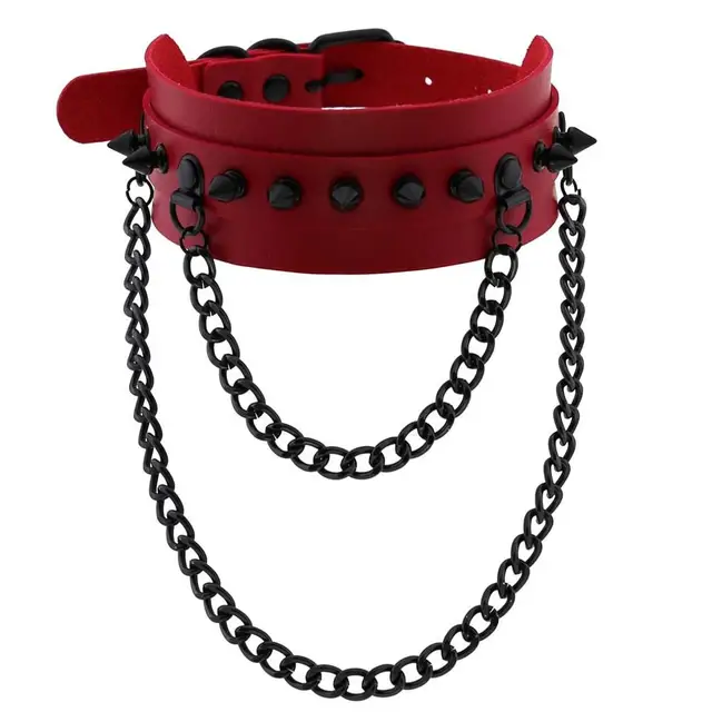 Gothic  Spike Choker Chain Collar Gothic Fashion Rivet black Leather Chokers Harajuku Grunge Goth necklace girls witch cosplay red