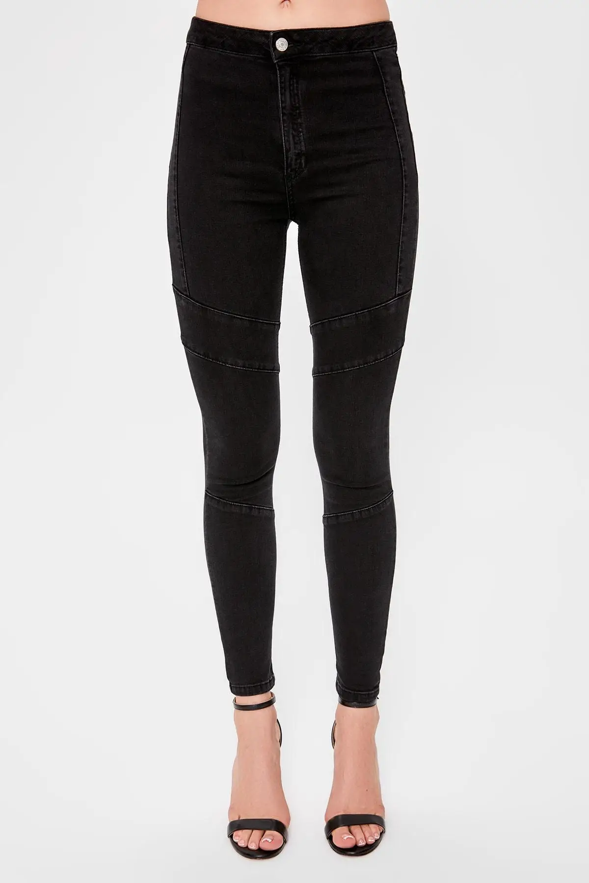 Trendyol Черные Строчки с высокой талией Jegging Джинсы TWOAW20JE0175