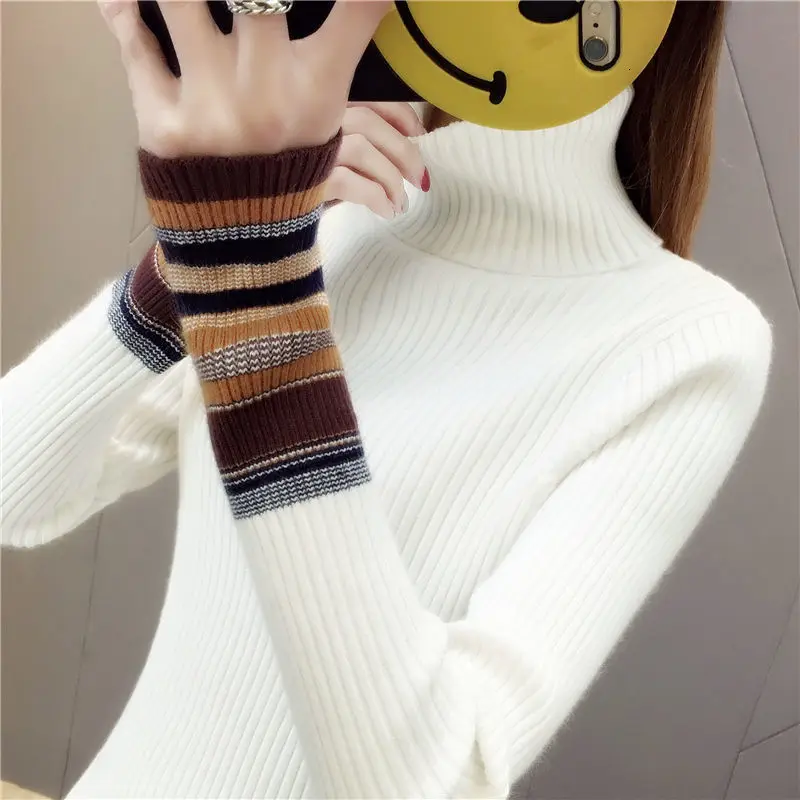 Эластичные свитера с длинными рукавами женские пуловеры Водолазка Зима Осень Женская одежда Джемпер Уличная одежда Трикотажные т