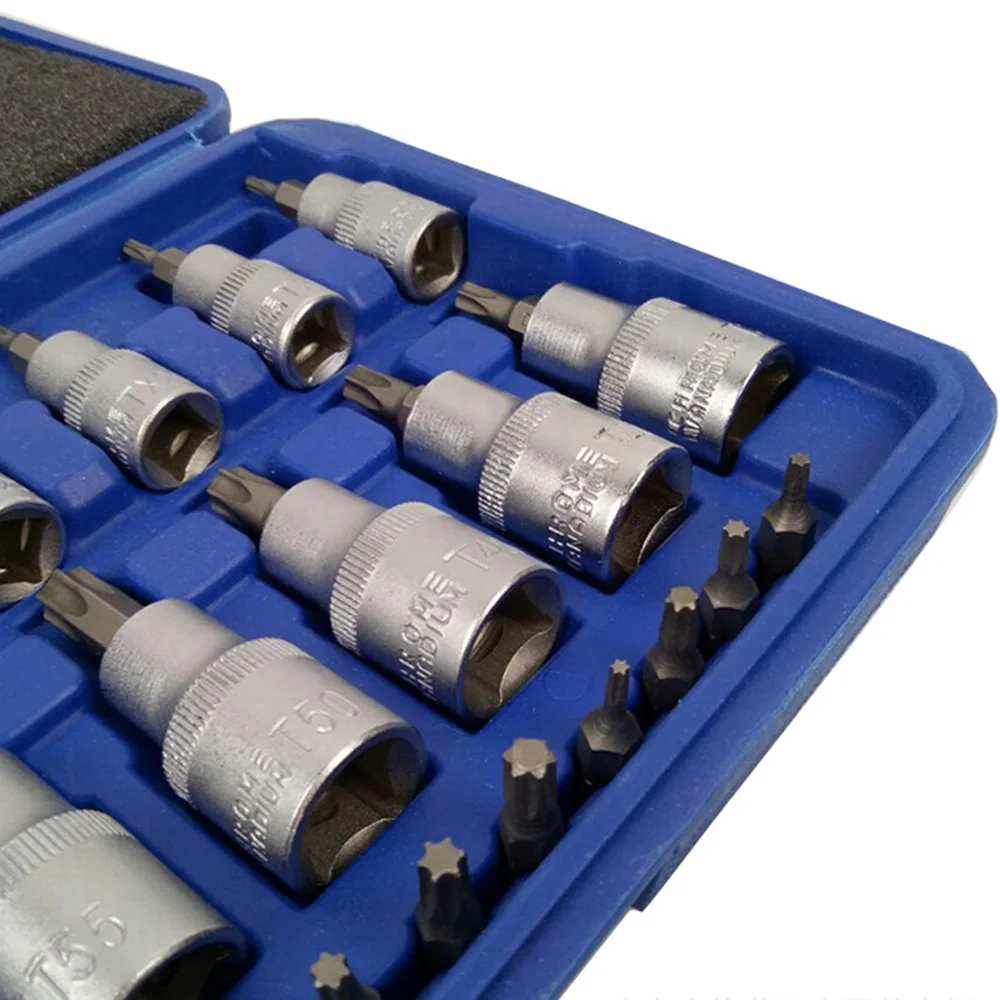 30 шт. мужской женский Torx звезда Socket Набор бит E& T 1/4 3/8 1/2 дюймовый накопитель Torx Набор торцевых головок с хранения Чехол механика инструмент для ремонта