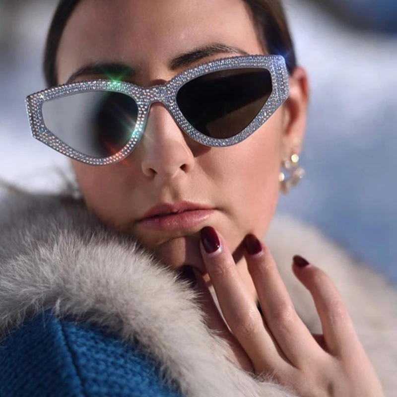 Очки солнцезащитные женские кошачий глаз с блестящими кристаллами|Женские очки|