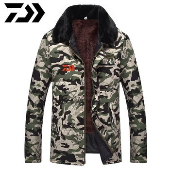 

Daiwa Coats Winter Jacket Men Slim Thicken Fur Hooded Outwear Warm Coat Fishing Clothing Casual Mens Coat Fishing Clothes