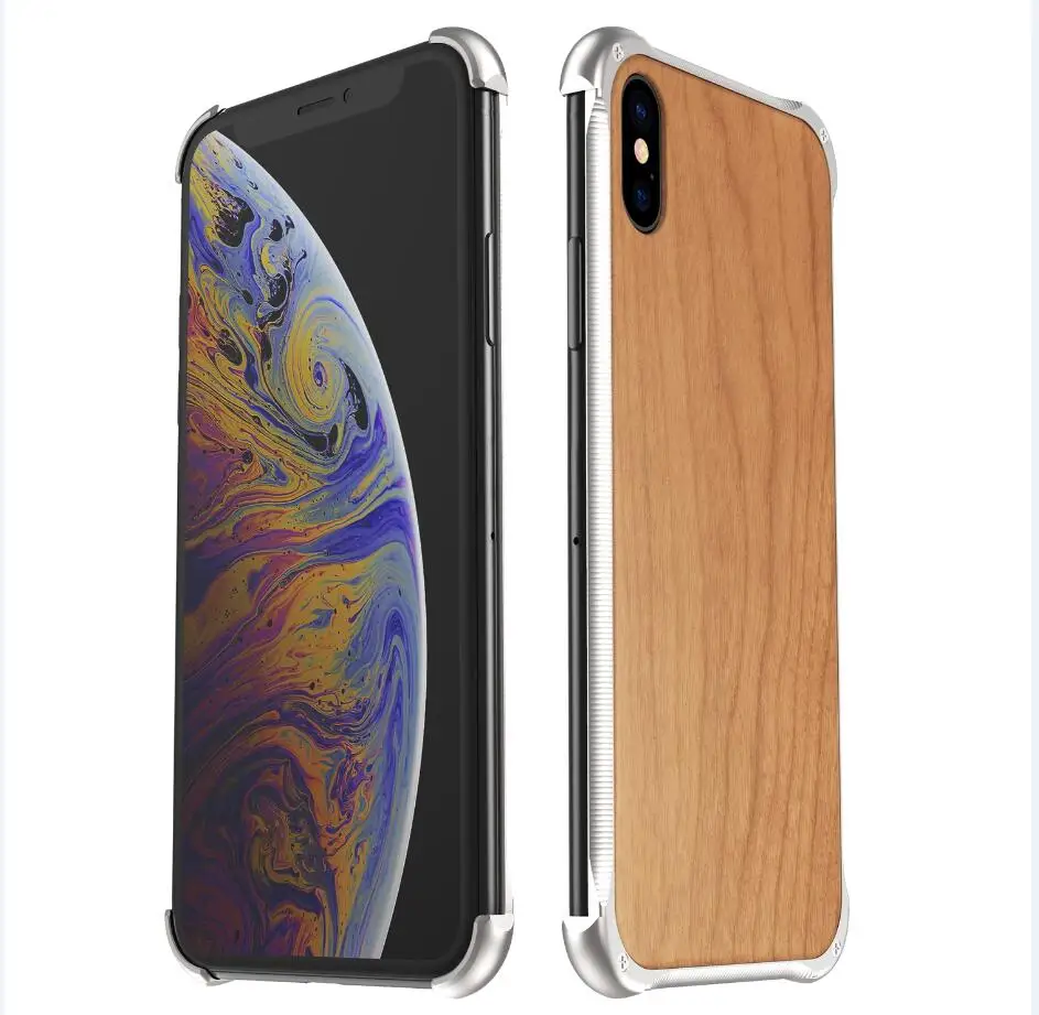 Nohon роскошный деревянный чехол для телефона для iPhone XS Max XS X 7 8 Plus чехол Натуральный Деревянный задний металлический бампер чехол для iPhone X - Цвет: Серебристый
