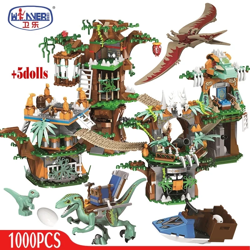 1000 pçs jurássico mundo dinossauro árvore casa blocos de construção jurássico mundo parque figuras tijolos conjuntos brinquedos para crianças presentes