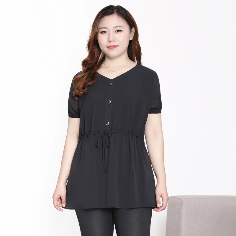 

4XL To 10XL Oversized Blouses Women Shirts Elegant Short Sleeve Summer Blusas Mujer High Waist Oversize Tops T20002