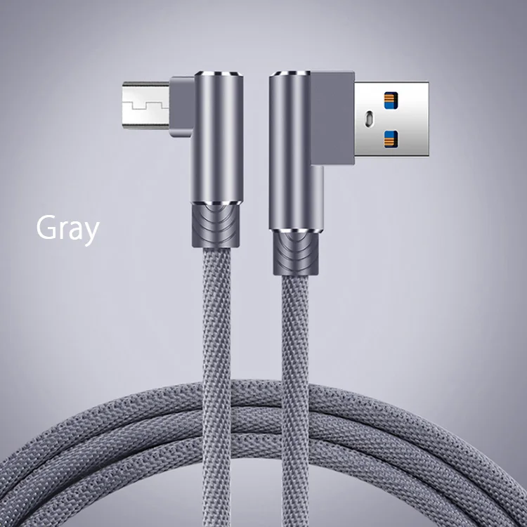 Кабель Micro USB на 90 градусов для быстрой зарядки и передачи данных для Xiaomi Redmi Note 5 6 Pro 4 4X S2 huawei P10 Lite P9 Microusb Cabos - Тип штекера: Gray