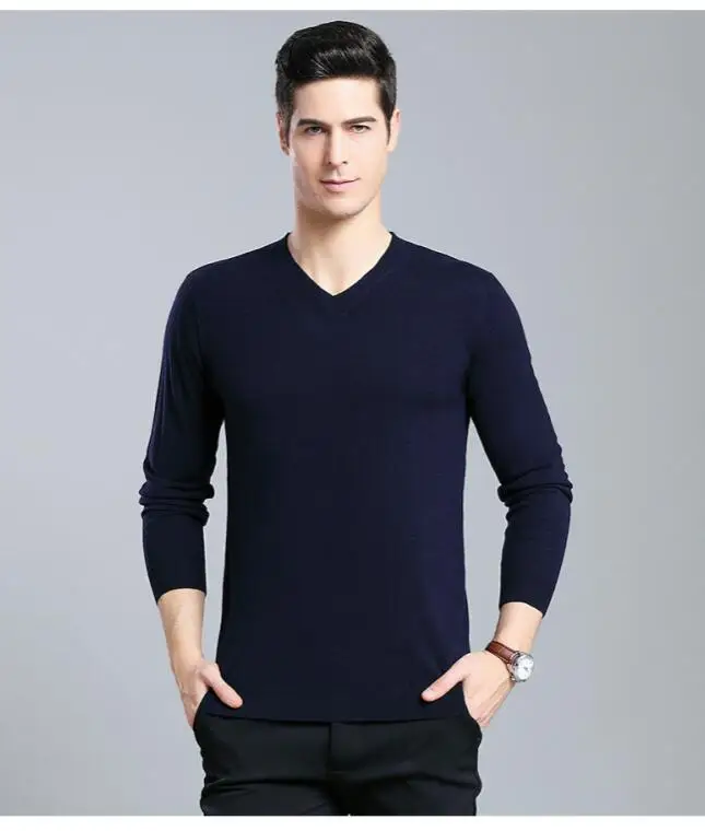 Sweater Men Casual V-Neck Pullover Men Autumn Slim Fit Long Sleeve Shirt Mens Sweaters Knitted Cashmere Wool