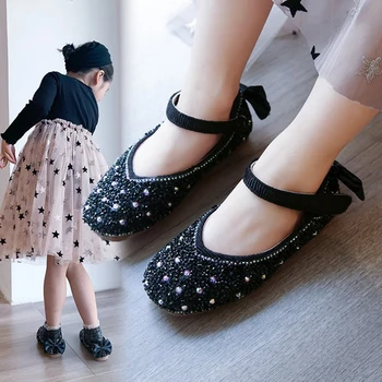 

Middle And Small Children's Princess Shoes Princess Soft Bow-knot With Rhinestone Sweet Girlish Shoes Little Girl Leather Shoes