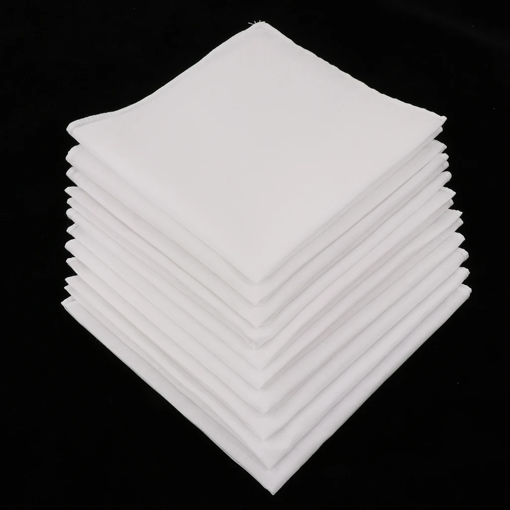 100% Cotton Square Super Soft Washable Hanky 10pcs Mens White Handkerchiefs Women Kids Classic Handkerchief