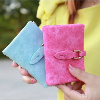 

2020 Double Zipper Coin Purse Korean Version of Frosted Leaf Buckle Short Wallet Female PU Clutch Bag Multi-bit Card Holder