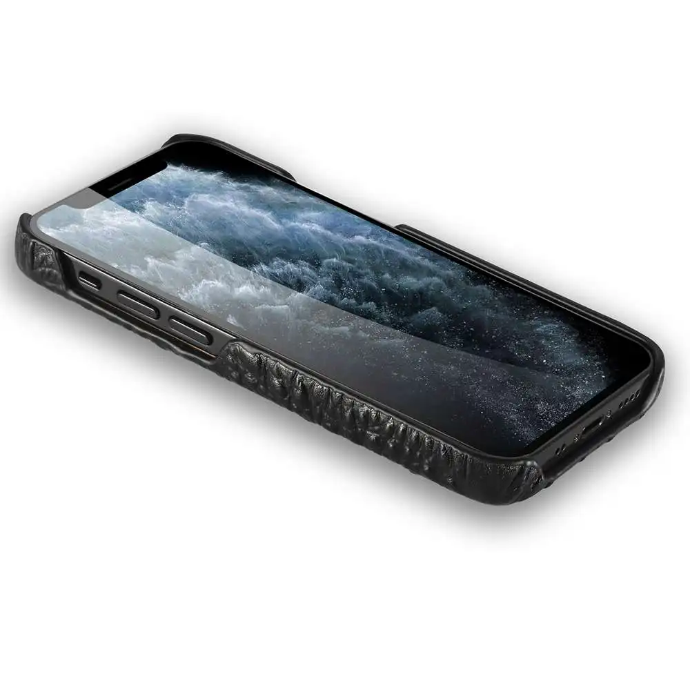 Genuine Cowhide Leather Case For iPhone 14 Pro Max 13 12 3D Crocodile Skull Grain Alligator Head Texture Hard Back Cover Funda