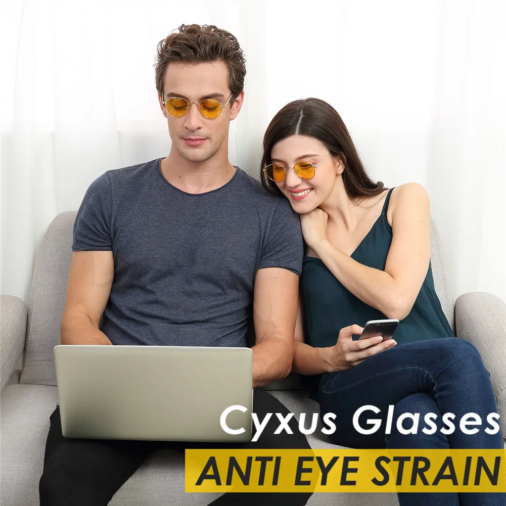 Cyxus анти голубой свет компьютерные очки анти глаза очки Желтый объектив круглая металлическая оправа унисекс очки, мужчины/женщины-8702