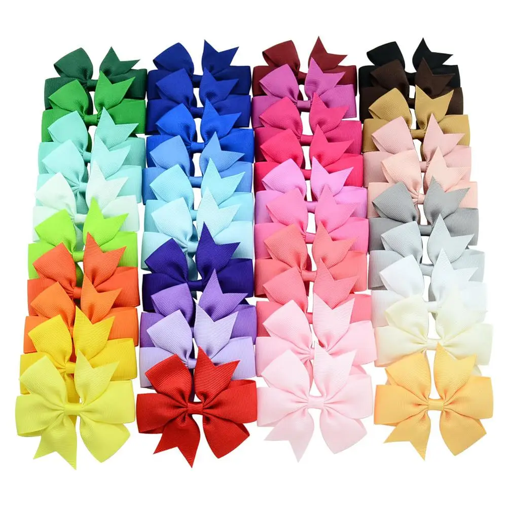 

40Pcs/lot 3.15"Ribbon Flowers Hairclips Baby Girls Little Hair Clip Soild Bows Children Accessories For Hair Cute Kids Hairpins