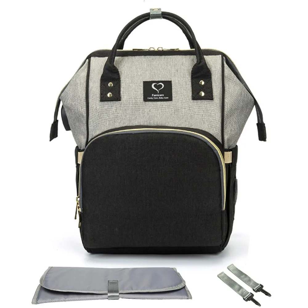 Лоскутные цвета наушники USB подгузники рюкзак для беременных дорожная сумка для ухода за ребенком сумка для детской коляски - Цвет: Black Grey