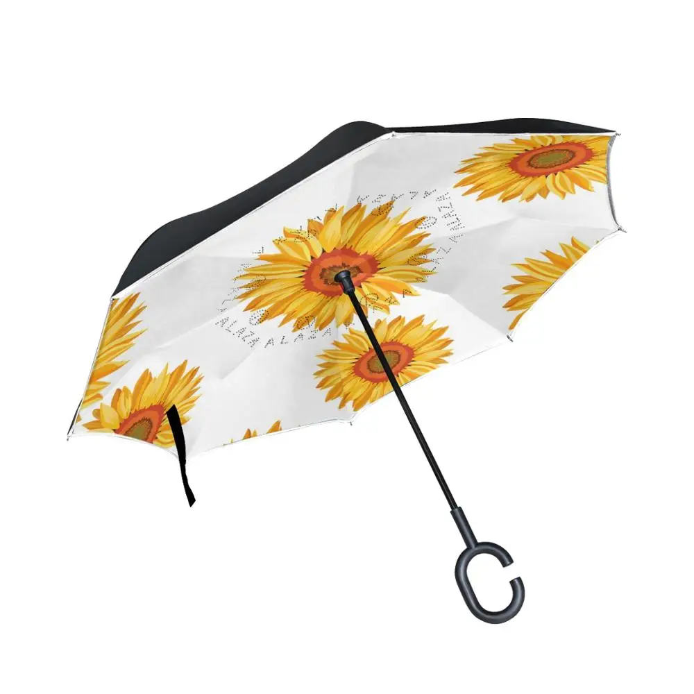 

Susino Sunflowers Reverse Umbrella Women Men Double Layer C-Shape Handle Ladies Umbrellas Waterproof Windproof