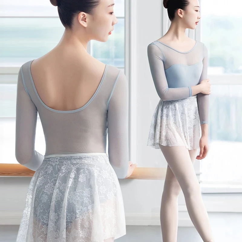 

Mesh Half-Sleeve Shirt Gym Outfit Adult Female Dancing Dress Ballet Exercise Clothing One-Piece Basic Training Suit Shapewear