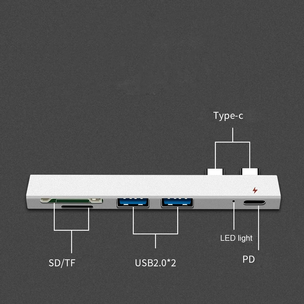 Алюминиевый концентратор 5 in1USB C концентратор двойной тип C адаптер док-станция с USB PD зарядное устройство SD/TF слот для ПК для Apple Mac-book Windows XP# G1