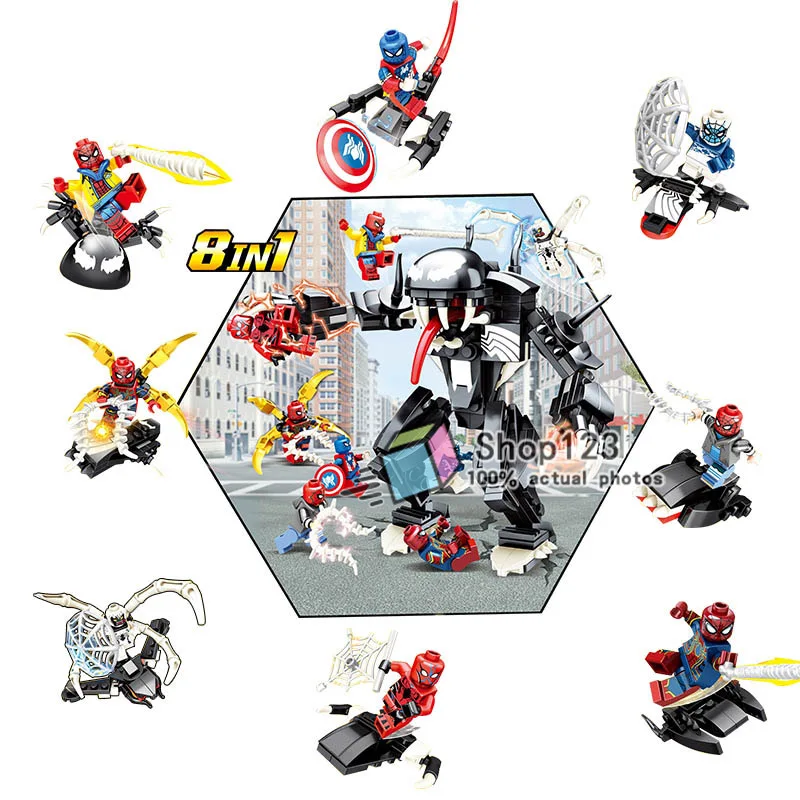 

8PCS/LOT 8in1 Building Blocks Marvel Super Heroes Spiderman Captain America Zombie Spiderman Child Toys