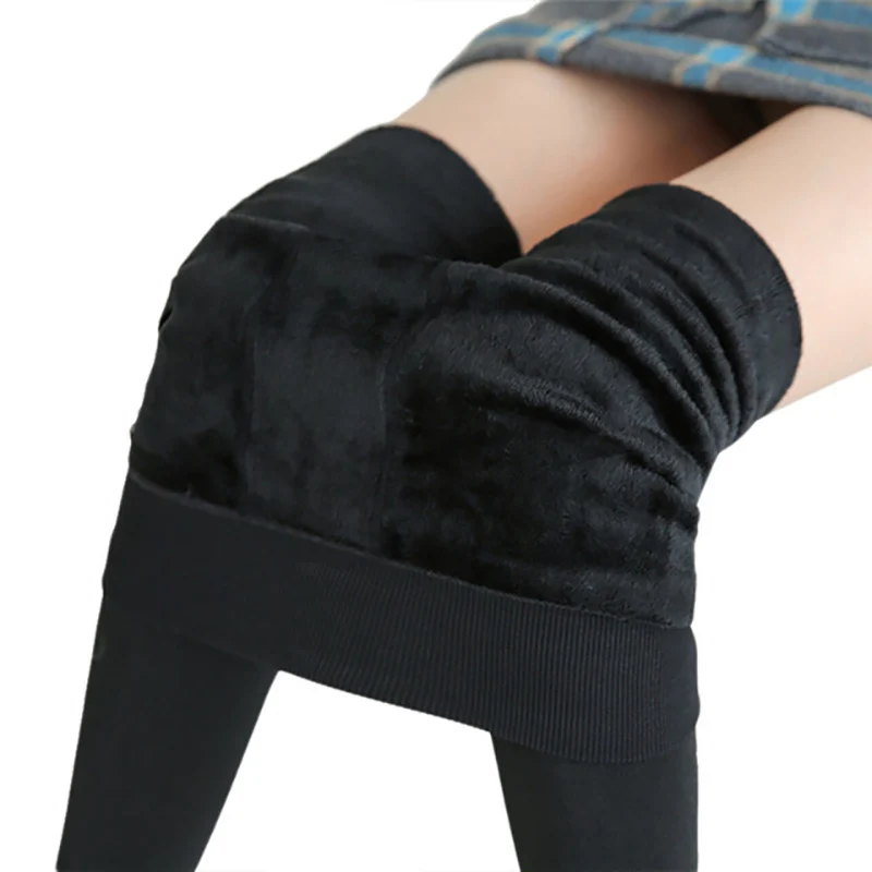 

SALSPOR S-3XL Winter Women Velet Trousers Female High Elastic Warm Nine Pants Ladies Solid Color Sexy High Waist Slim Leggins