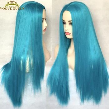 

Vogue Queen Blue Straight Wig Synthetic Heat Resistant Fiber Full Machine Made Wig Natural Middle Part For Women