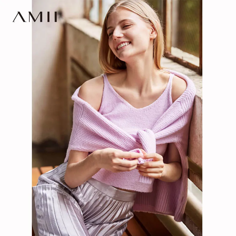 Amii  Autumn Women Two Pieces Set Female Elegant V