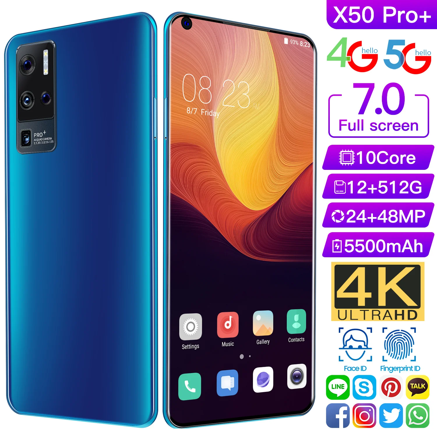 Бесплатная доставка глобальная версия X50 Pro 7 0 дюймов + смартфон 12G 512 Гб Две