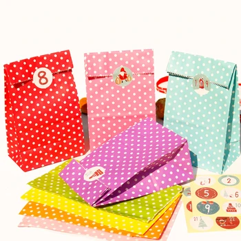 

24sets Colorful Dots Paper Envelope Merry Christmas Party Invitation Gift Bag with Xmas Number StickersCraft Paper Envelope