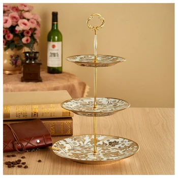 

Ceramic three-layer fruit plate cake rack creative living room European afternoon tea snack rack plate