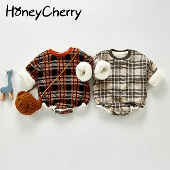

New winter plus velvet plaid baby Bodysuits baby girls clothes long sleeve bodysuit