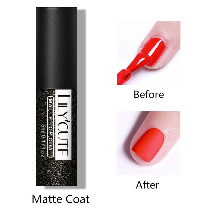 Matte Top coat LILYCUTE верхнее базовое пальто набор замочить УФ-гель для ногтей 5 мл 7 мл без вытирания растрескивание удаление основы верхнее покрытие лак прозрачный гель - Цвет: Matte Top coat