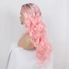 BM темные корни Ombre розовый длинный объемная волна Синтетический 13*4 парик фронта шнурка термостойкие волокна волос естественные волосы для женщин парики