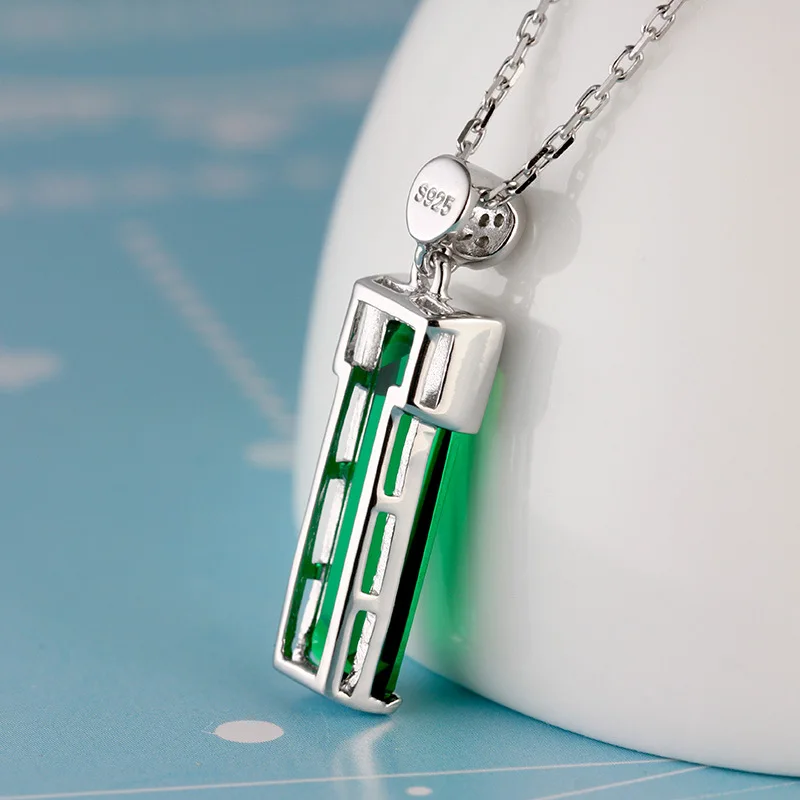 Pendentif Argent Sterling 925 émeraude Sculptée (synthétique) Et Saphir (zircone) - Jovaa