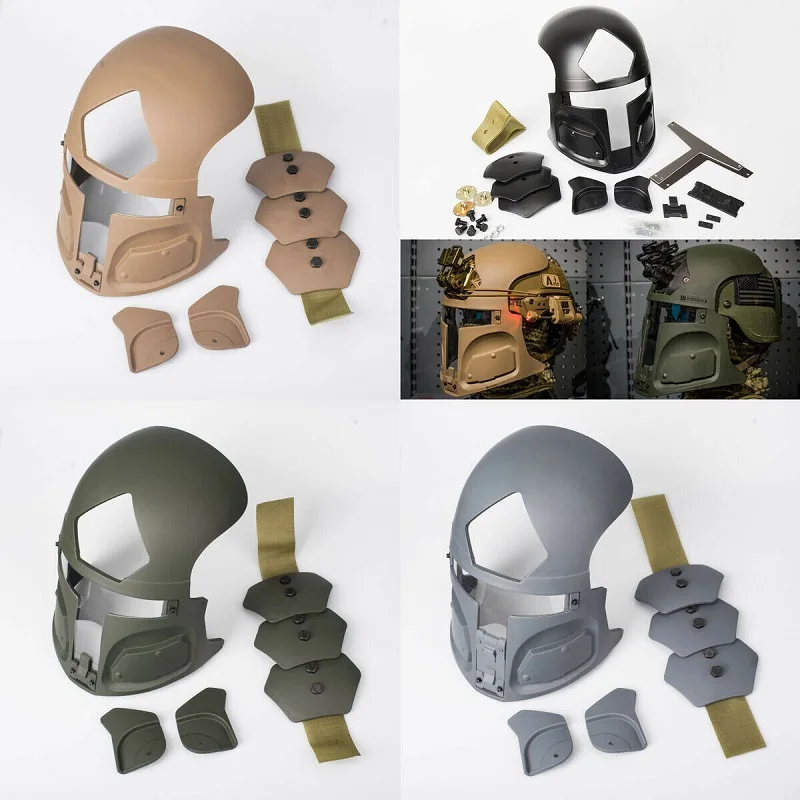 

Hunting Tactical Maritime Fast Helmet Spartan Mask Black Lens Mask Ear protector
