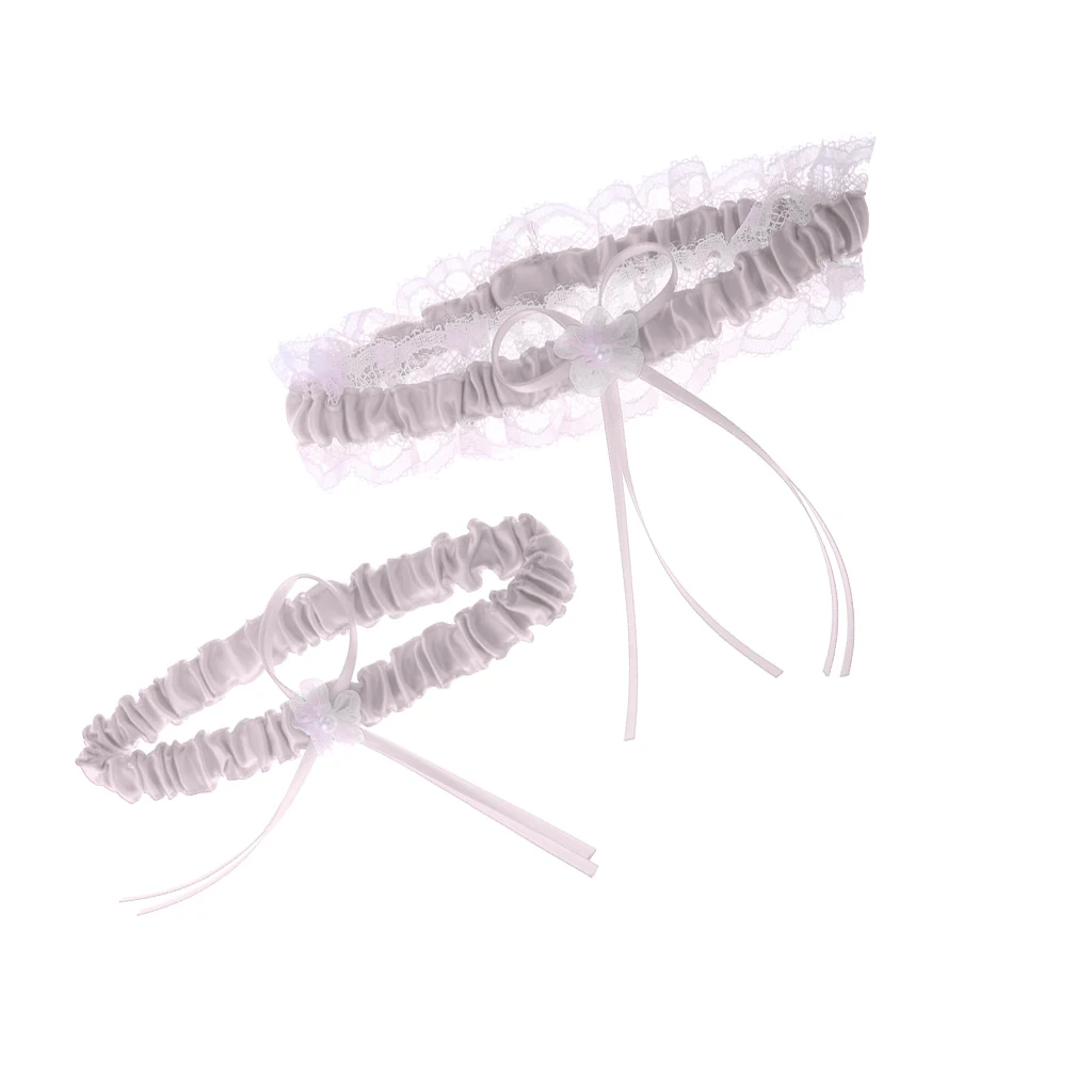2Pcs Rustic Bridal Wedding Garter Floral Stretch Bridal Lace Satin Bowknot Thigh Ring Soft Socks Hen Party Lace Pearls Garter