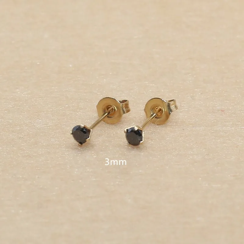Mini-Ohrstecker aus Edelstahl 316 L, 2 mm, schwarze AAA-Zirkone, von 3 mm bis 8 mm, echt vergoldet, kein leichtes Verblassen, allergiefrei – Detail 7